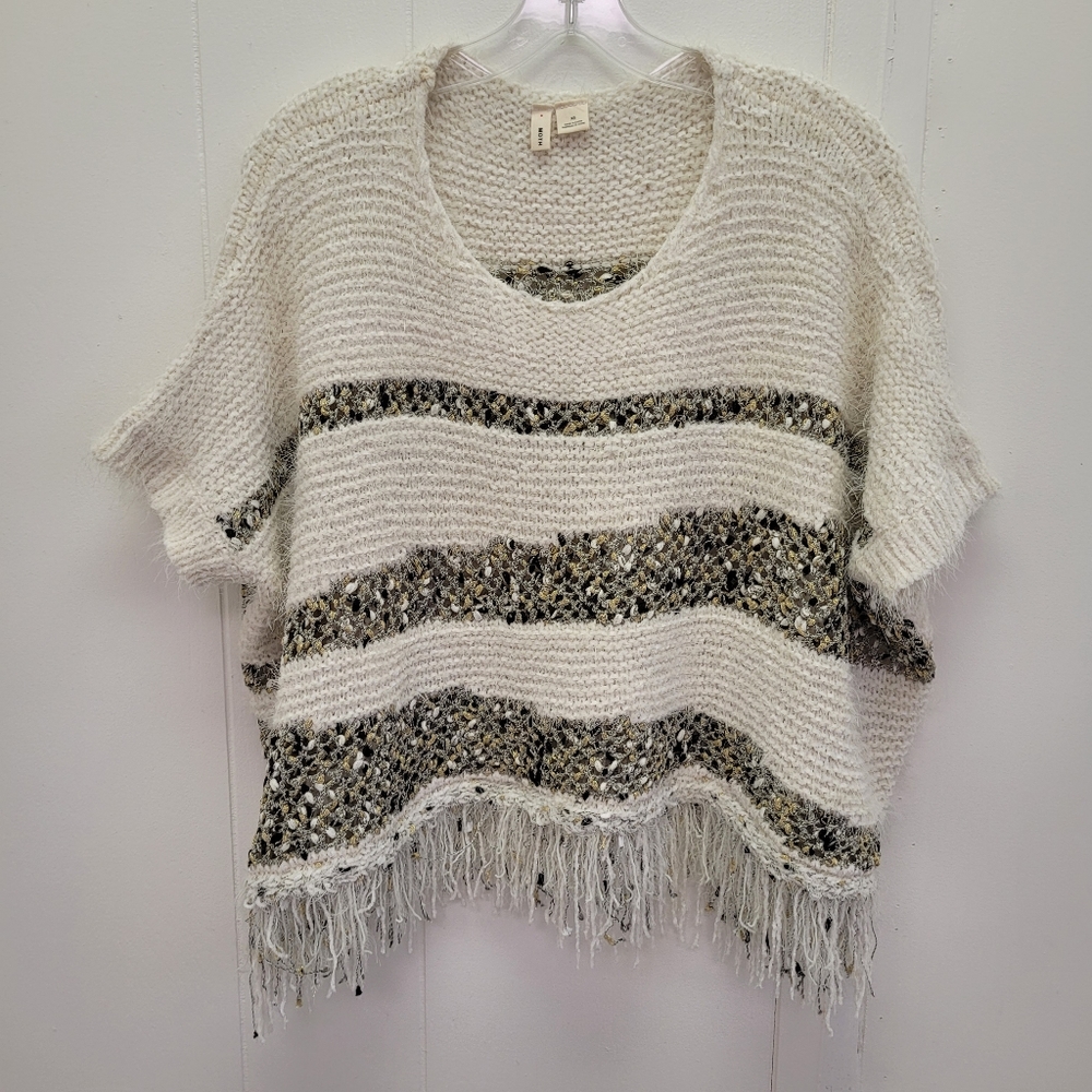 Moth Oversized Fringe Hem Cropped Poncho Style# L1157